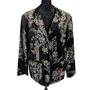 TanJay Black Gray Floral Velvet Women's Blazer 16 Petite